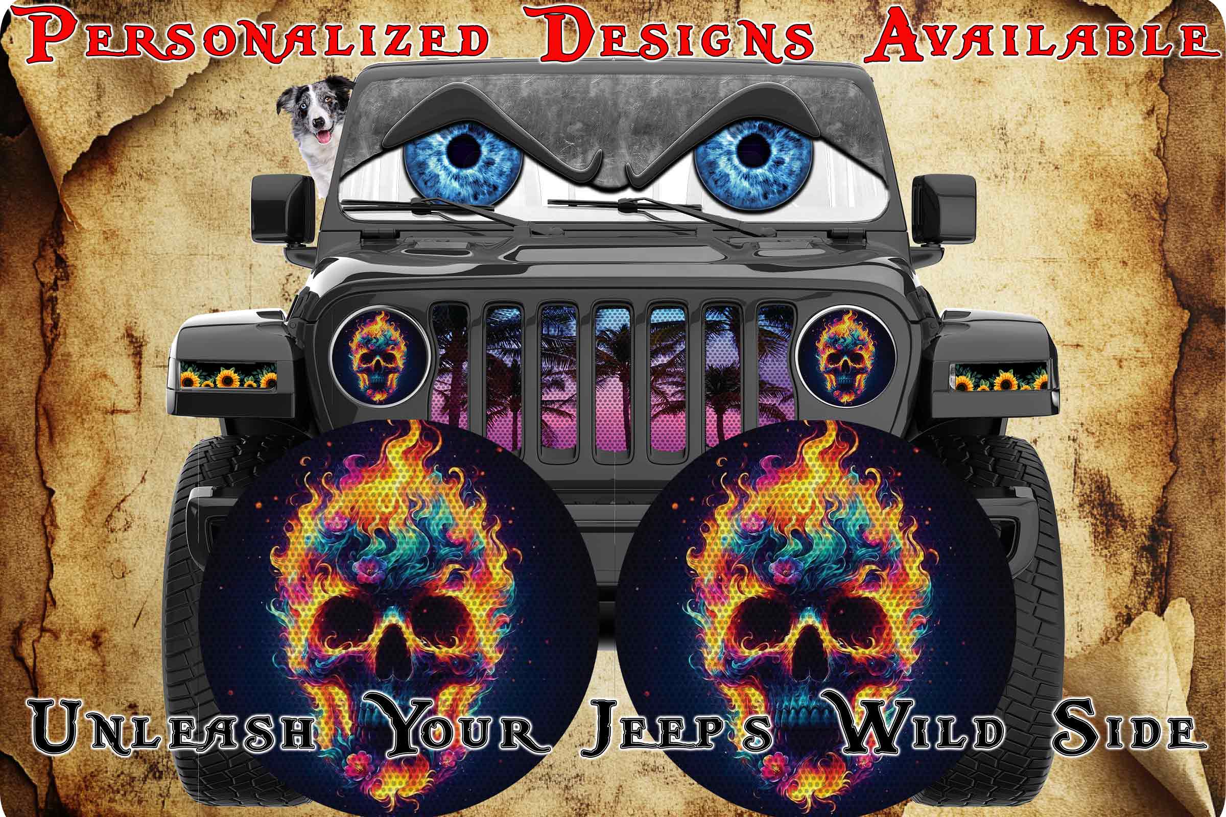 Fire skull on fire headlight decal