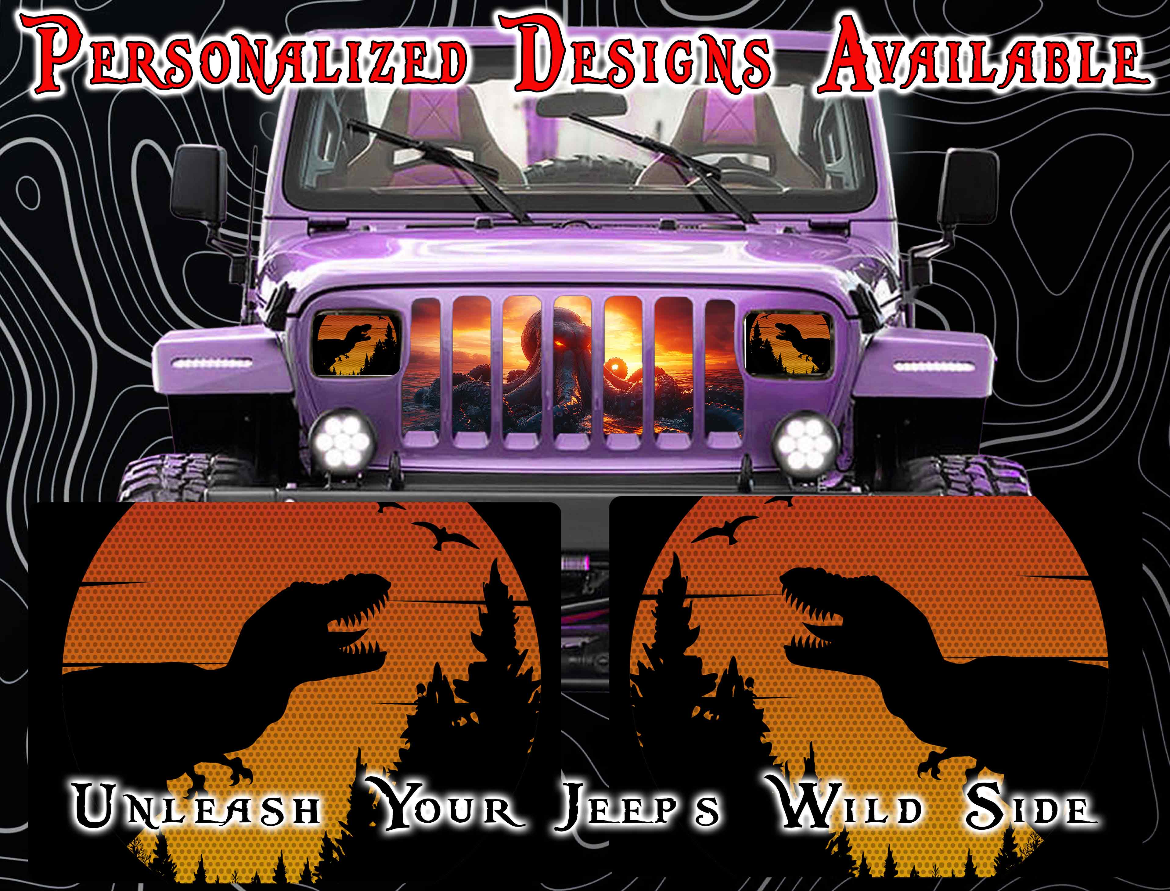 Dino cat Eye decals for YJ or 5x7 headlights