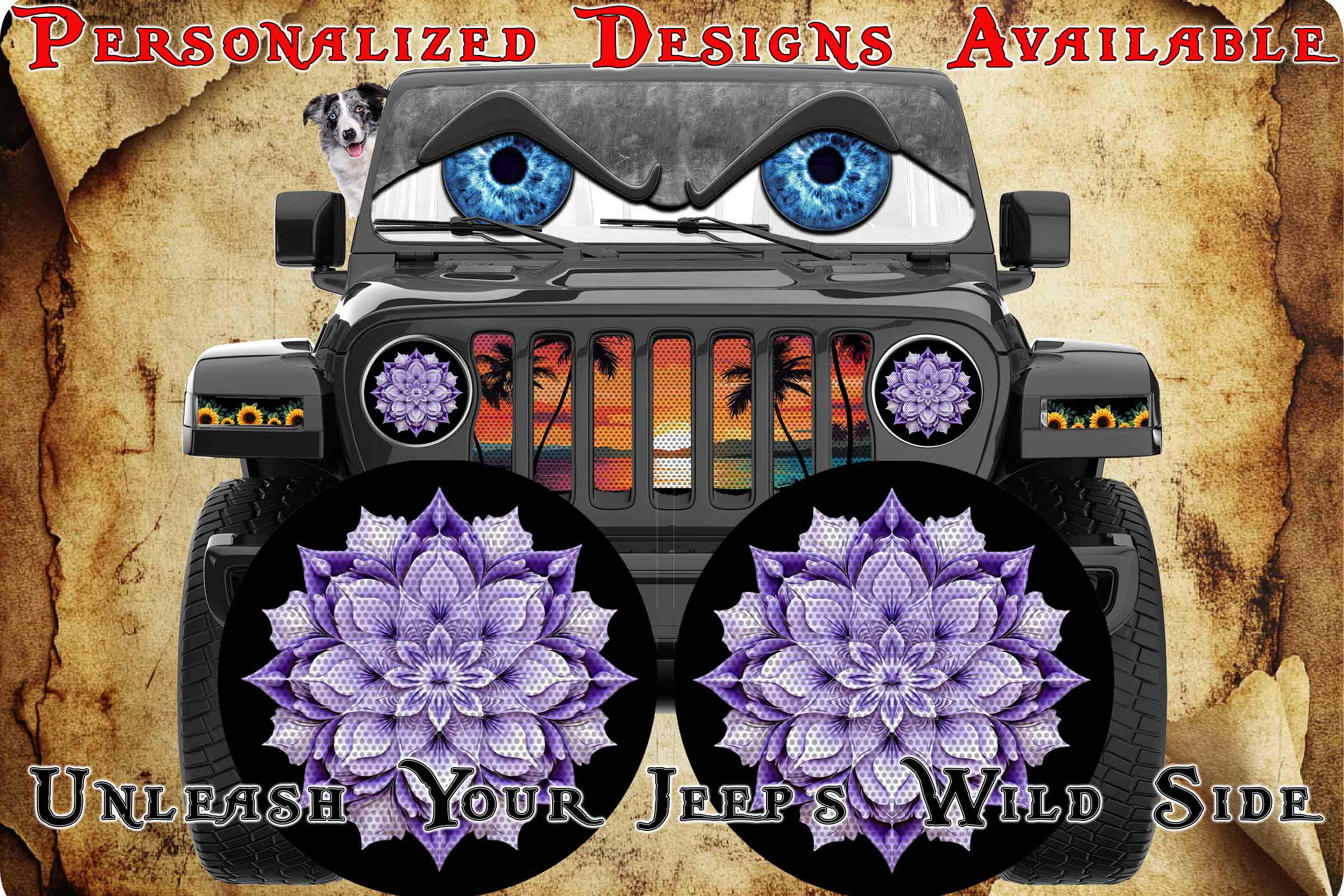 Flower purple headlight decals