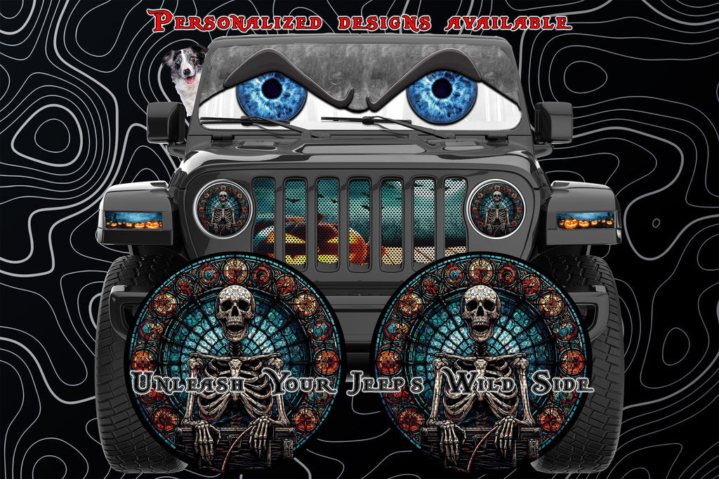 Skeleton stained glass round headlight decals