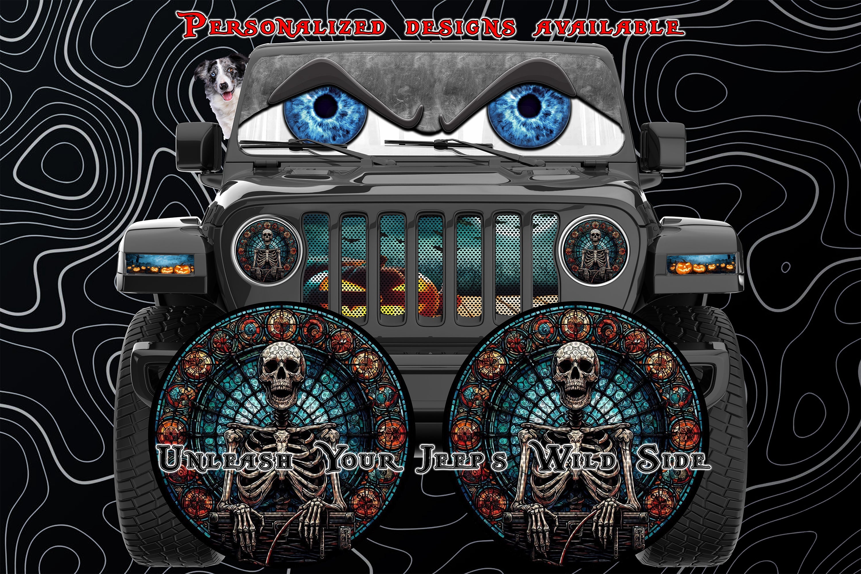 Skeleton stained glass round headlight decals