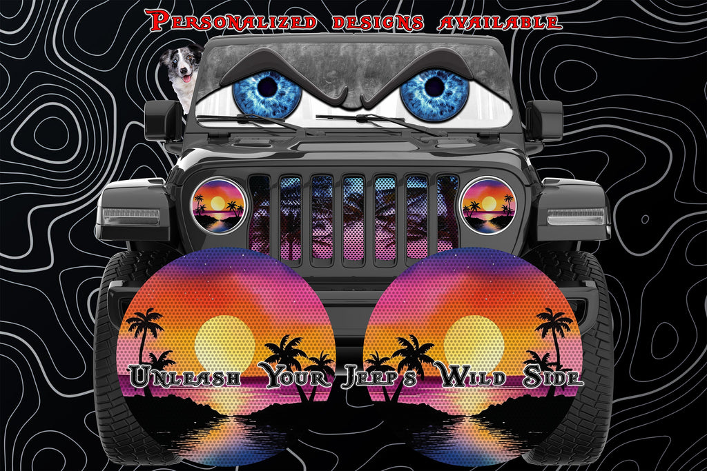 Beach sun round headlight decals