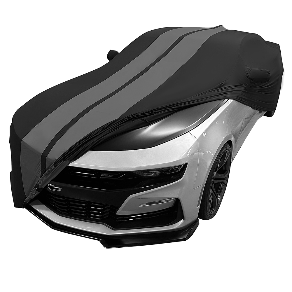 2010-2024 Camaro Ultraguard Stretch Satin Indoor Car Cover : Sport Series - Black with Gray Stripes