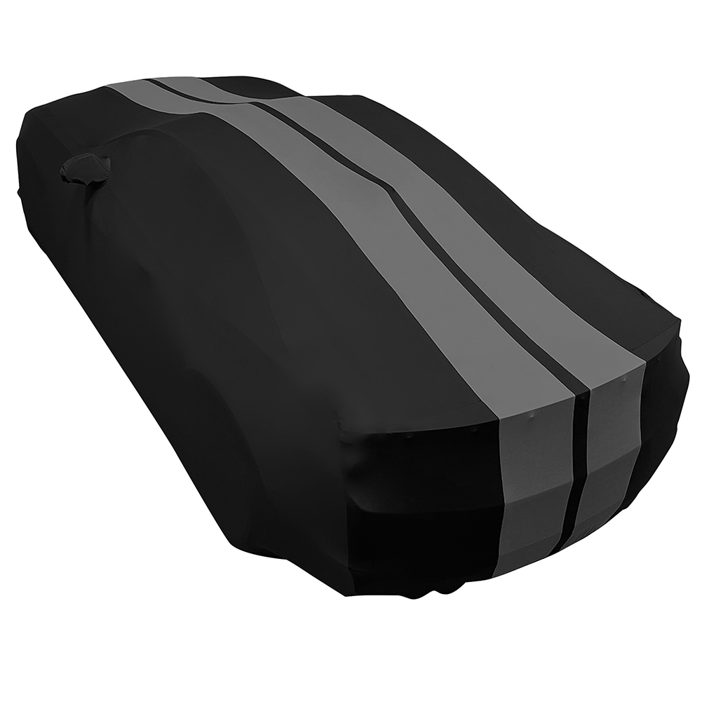 2010-2024 Camaro Ultraguard Stretch Satin Indoor Car Cover : Sport Series - Black with Gray Stripes