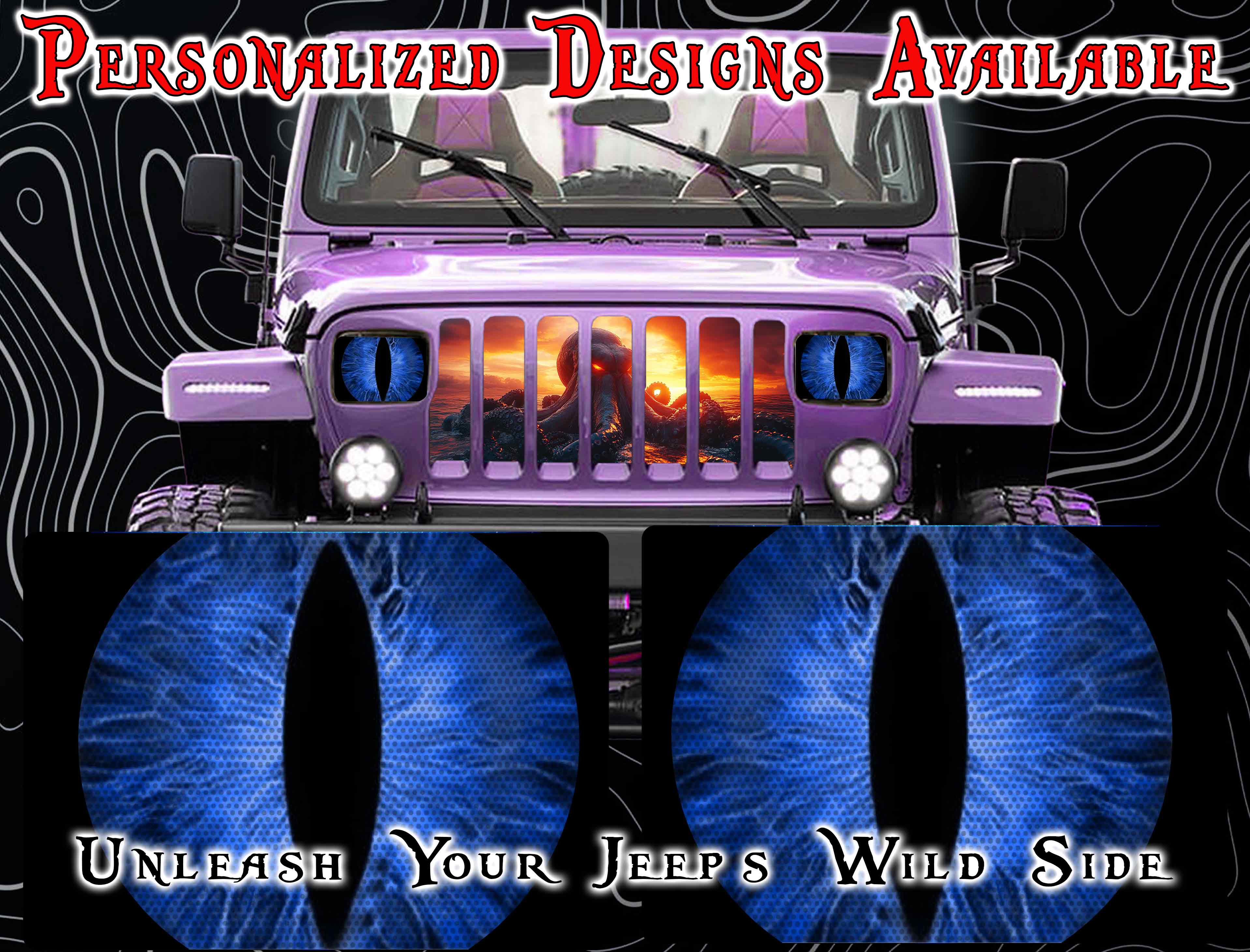 blue cat  Eye decals for YJ or 5x7 headlights