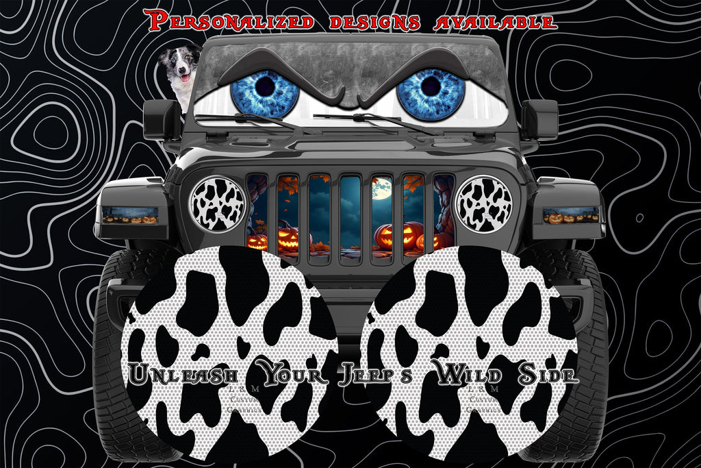 Cow print round headlight decals