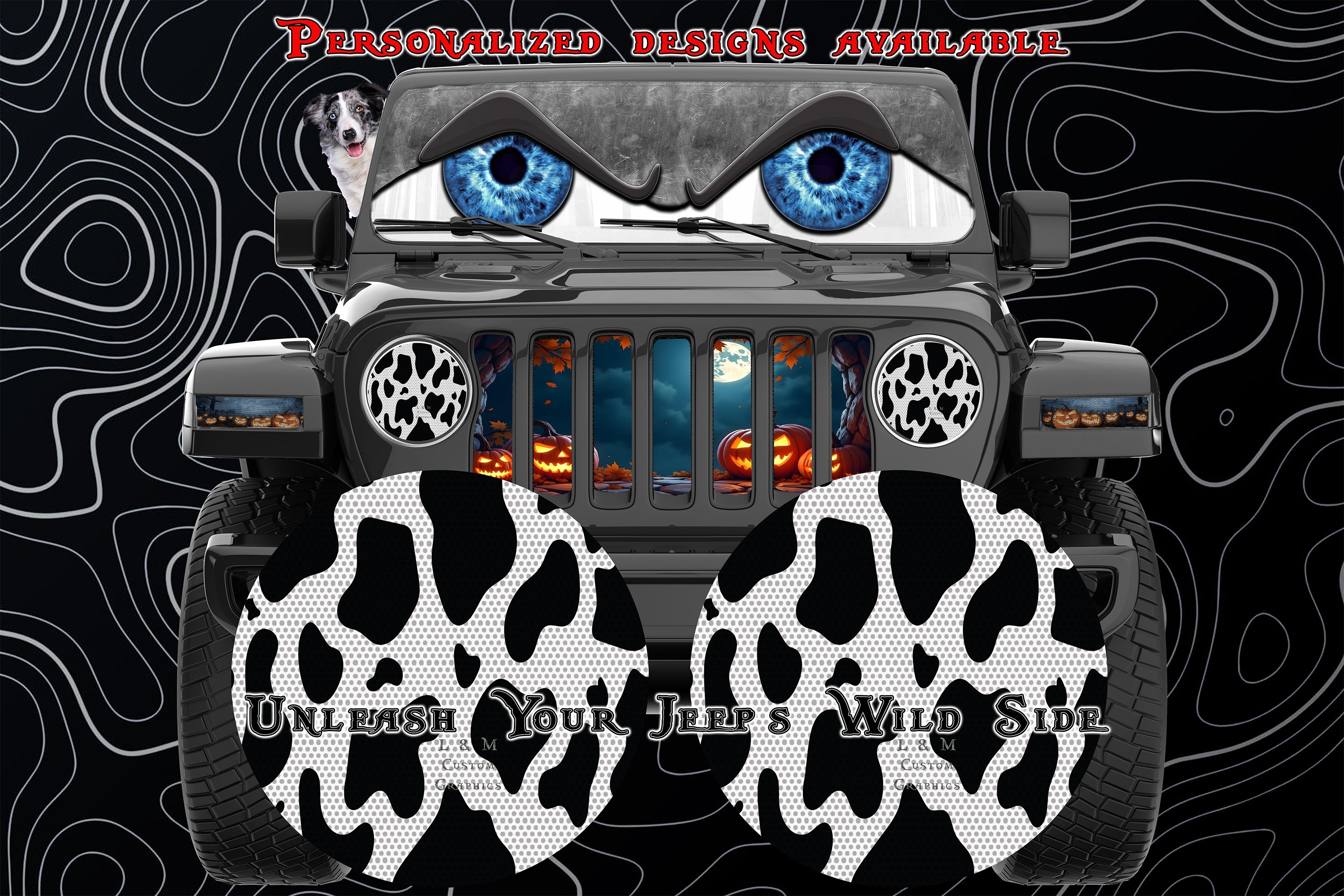 Cow print round headlight decals