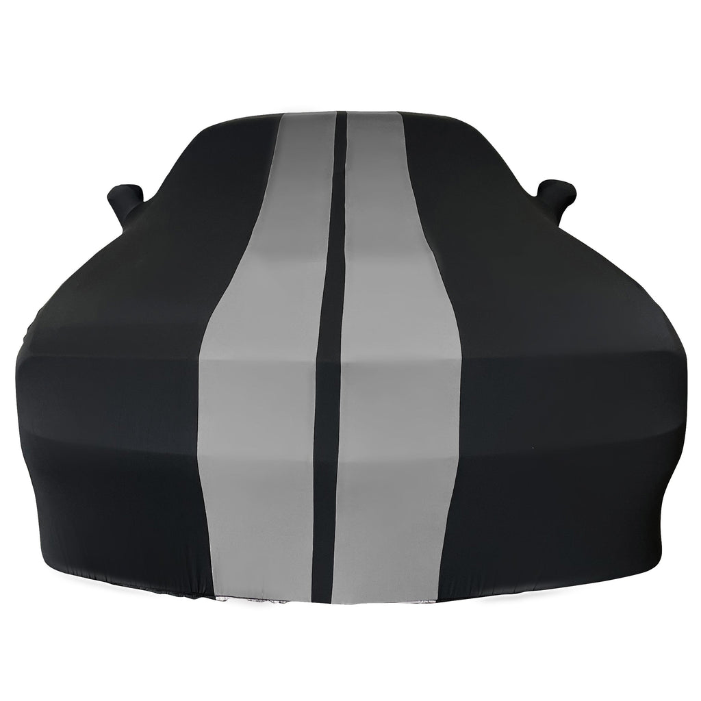 2008-2023 Dodge Challenger Ultraguard Stretch Satin Indoor Car Cover : Sport Series - Black with Gray Stripes