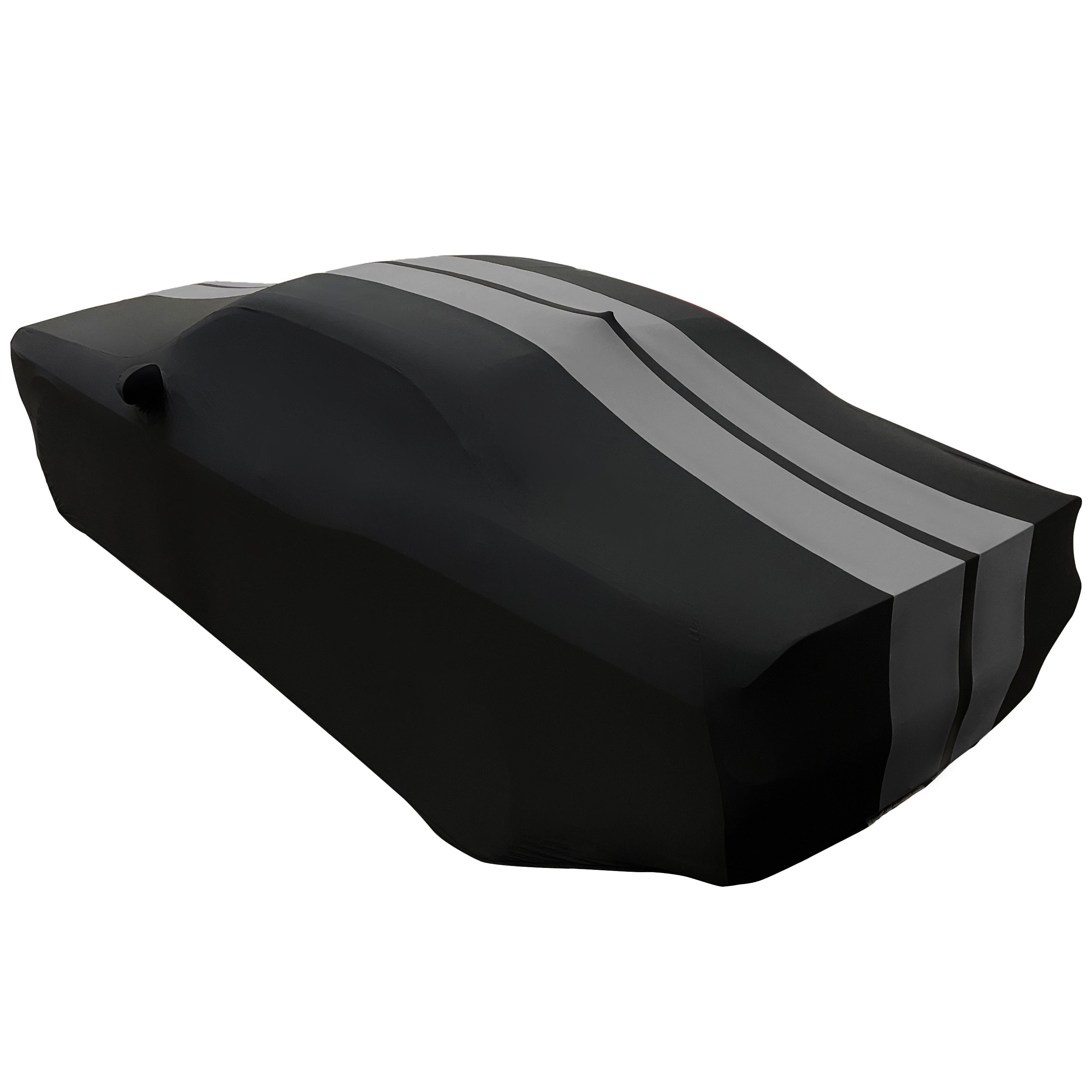2008-2023 Dodge Challenger Ultraguard Stretch Satin Indoor Car Cover : Sport Series - Black with Gray Stripes