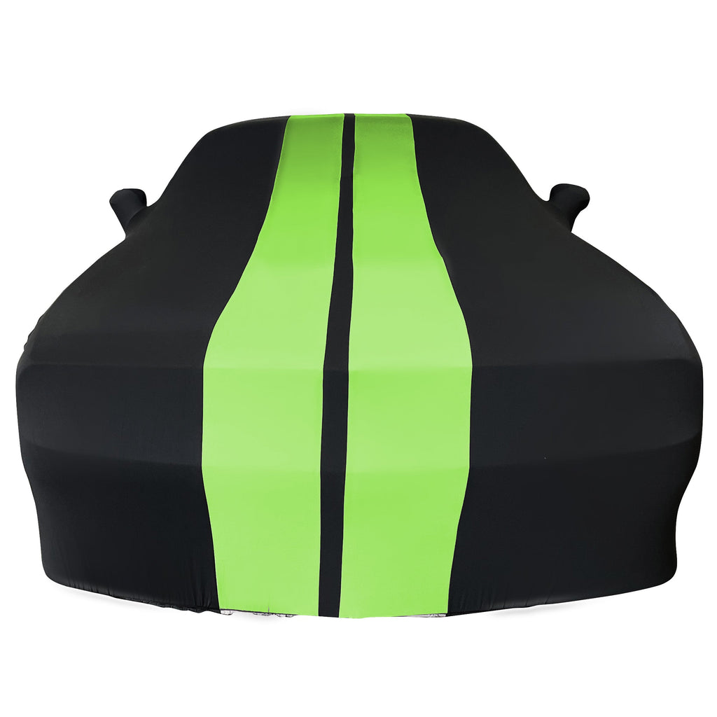 2008-2023 Dodge Challenger Ultraguard Stretch Satin Indoor Car Cover : Sport Series - Black with Green Stripes
