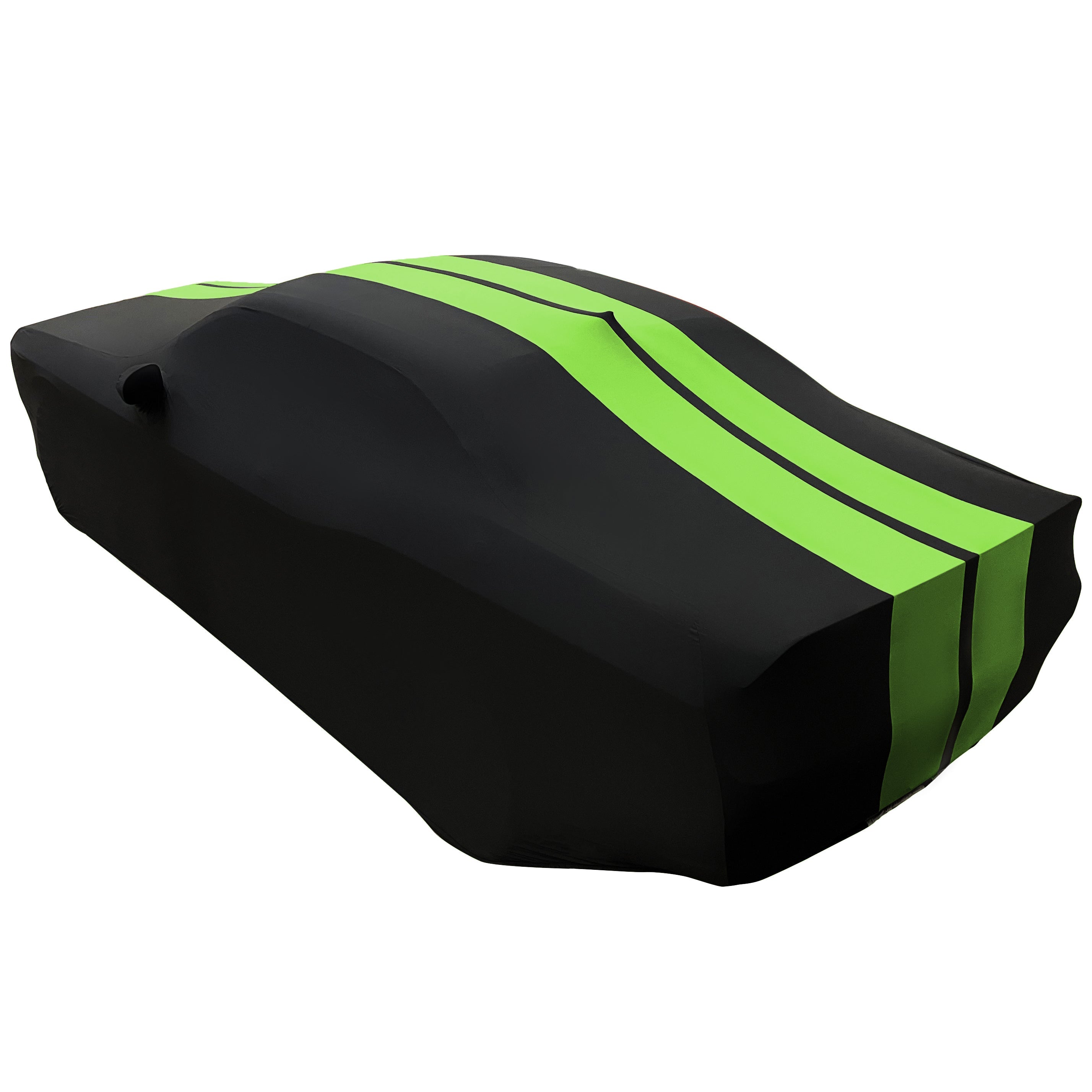 2008-2023 Dodge Challenger Ultraguard Stretch Satin Indoor Car Cover : Sport Series - Black with Green Stripes