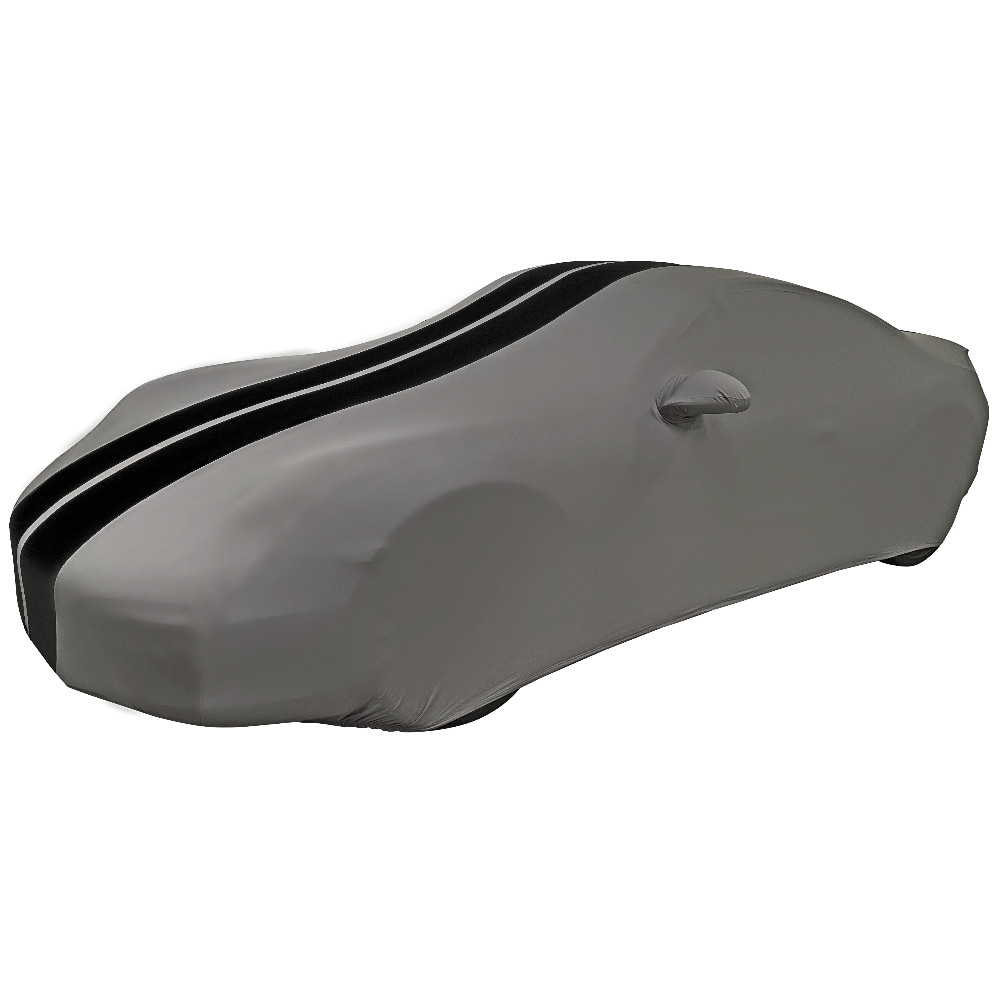 1999-2026 Porsche 911 / 718 Coupe/Carrera/Targa/Turbo GTS/Cayman/Boxster Ultraguard Stretch Satin Indoor Car Cover : Sport Series - Dark Gray with Black Stripes