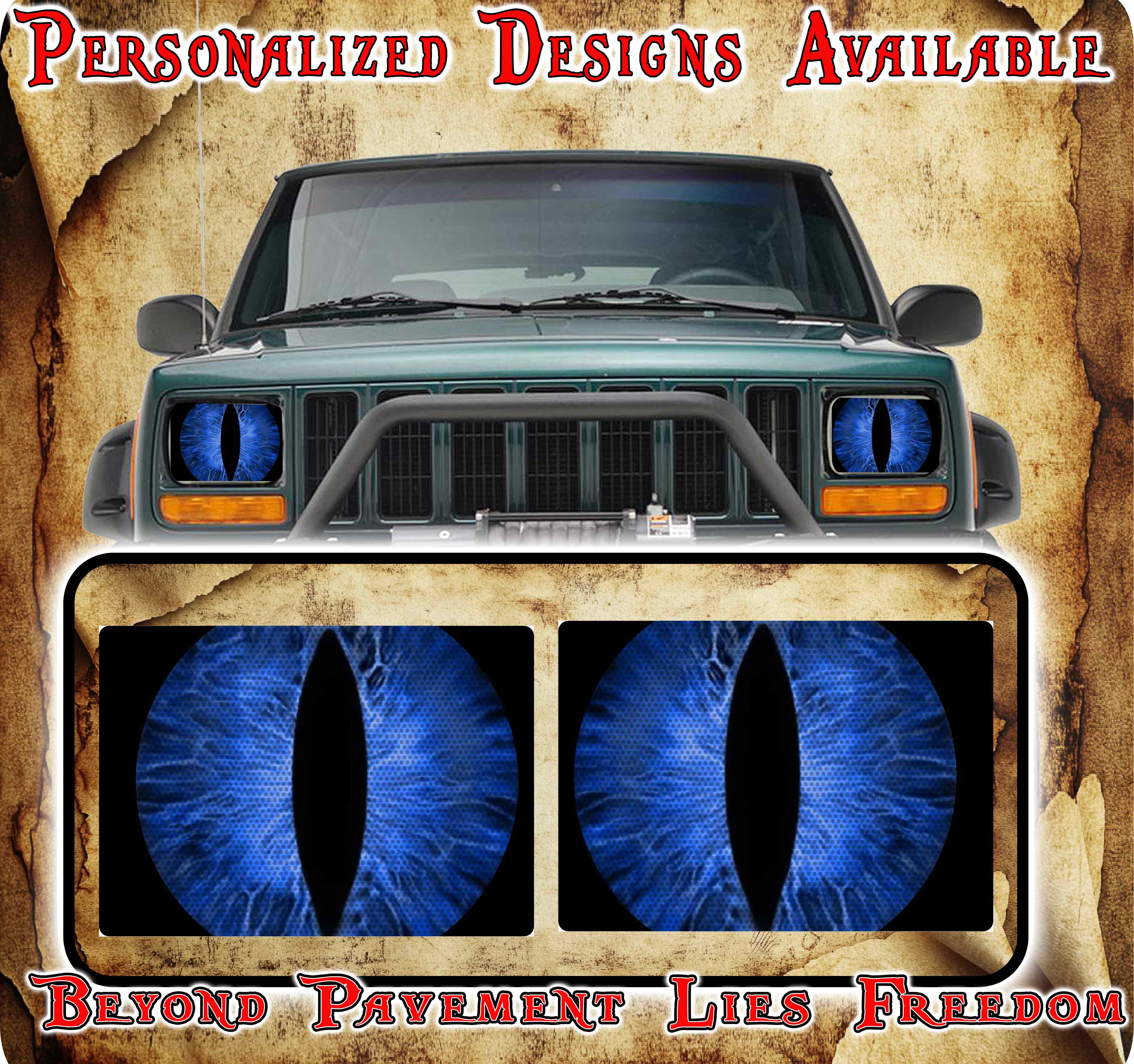 blue cat  Eye decals for YJ or 5x7 headlights