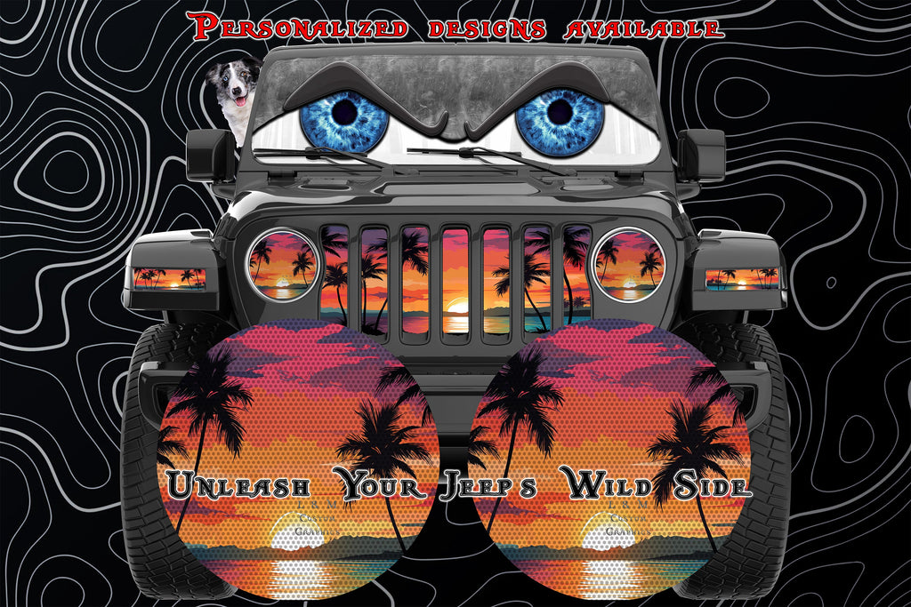 Beach sunset eyes for a round headlight decal