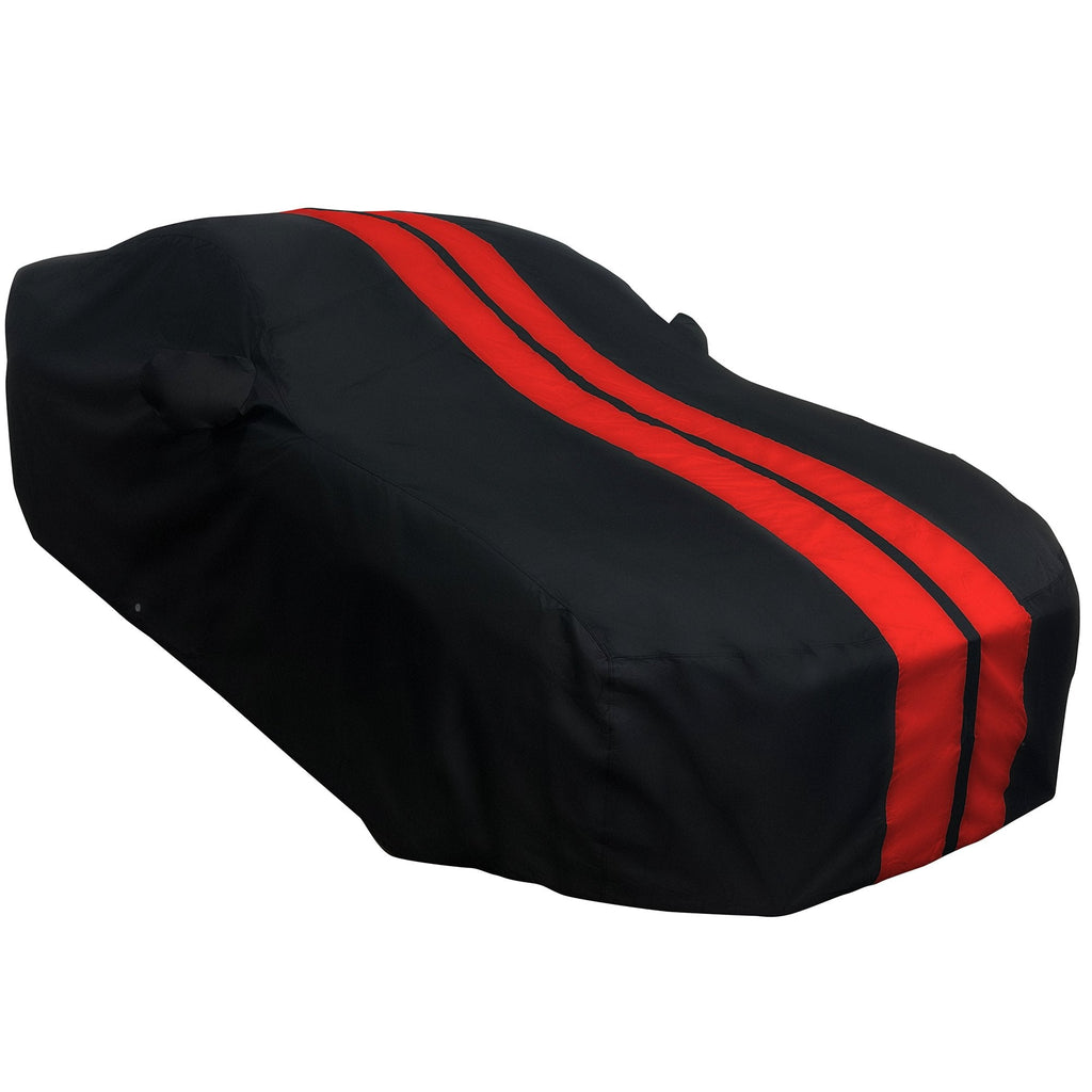 2005-2024 Ford Mustang Ultraguard Plus Car Cover - 300D Indoor/Outdoor Protection - Black with Red Stripes