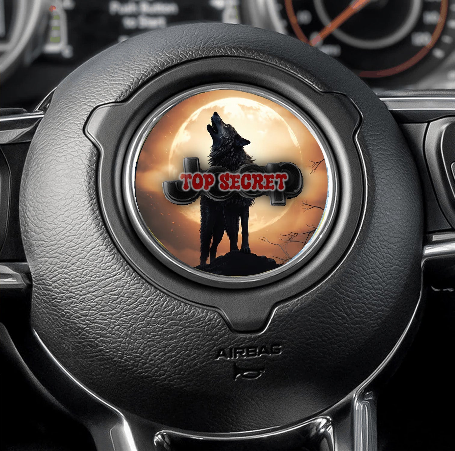Steering wheel decal Wolf orange moon